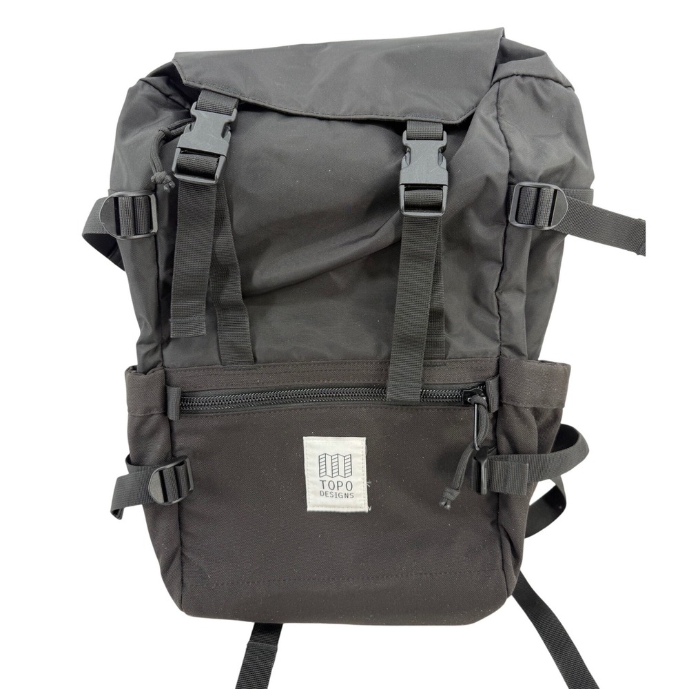 Topo Designs Rover Pack Classic Black Nylon Backpack Cinch Top Laptop Sleeve